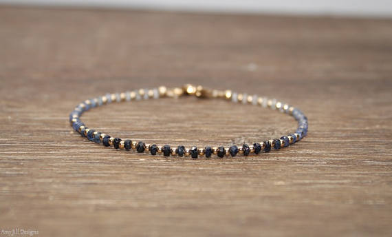 Dainty Shaded Blue Sapphire Bracelet, Gold Filled, Sterling Silver Or Rose Gold, Stacking Bracelet, Sapphire Jewelry, September Birthstone,