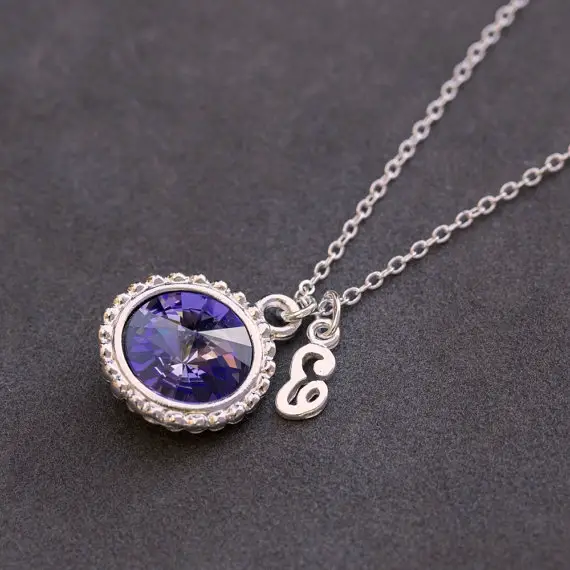 December Tanzanite Jewelry, Initial Birthstone Necklace, December Birthstone Gift, Personalized Mother's Jewelry