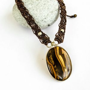 Shop Tiger Eye Necklaces! Tiger's Eye macrame and silver necklace, Oval shape, natural Tiger eye gemstone, Macrame necklace, sterling silver, Gift, Boho, rustic, zen | Natural genuine Tiger Eye necklaces. Buy crystal jewelry, handmade handcrafted artisan jewelry for women.  Unique handmade gift ideas. #jewelry #beadednecklaces #beadedjewelry #gift #shopping #handmadejewelry #fashion #style #product #necklaces #affiliate #ad