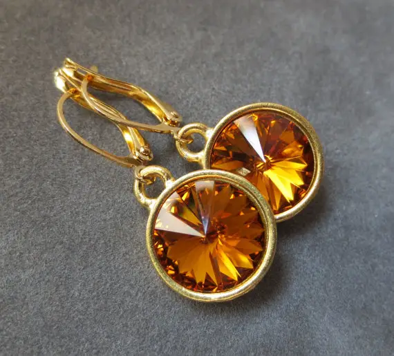 Topaz Jewelry, Gold November Birthstone Earrings, Dangles, Topaz Drop Earrings, Crystal Birthstone Jewelry
