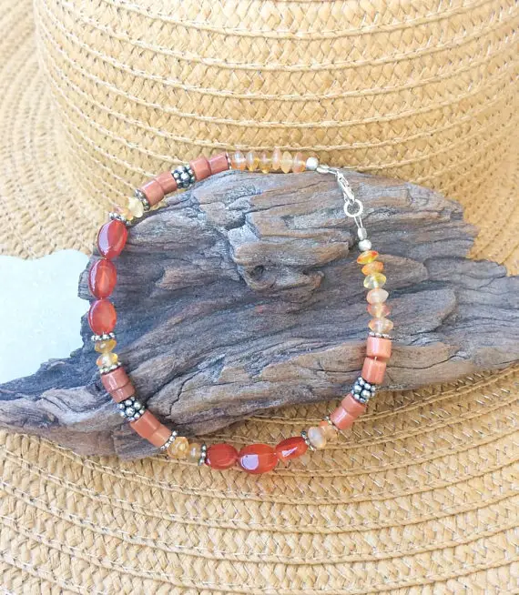 Carnelian Anklet, Orange Stones Beaded Anklet, Ethnic Ankle Chain, Ankle Bracelet, Warm Colors, Beach Jewelry, Natural Carnelian, Boho Style