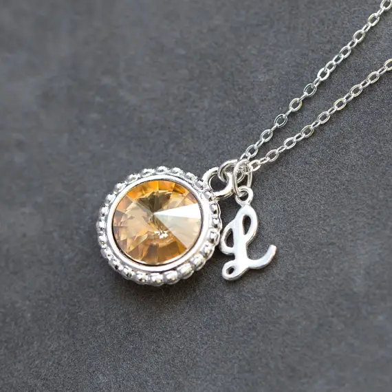 November Birthstone Citrine Necklace, Custom Letter Citrine Jewelry, New Mother Mom Gift, Birthstone Initial Necklace