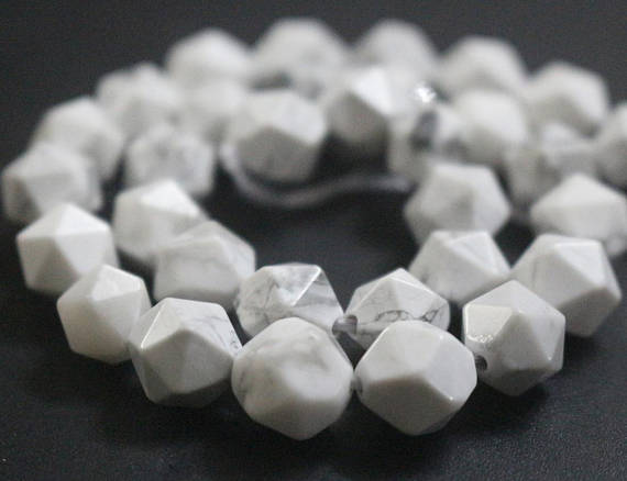 White Howlite Faceted Star Cut Nugget Beads,6mm/8mm/10mm/12mm Faceted White Howlite Star Cut Nugget Beads,15 Inches One Starand