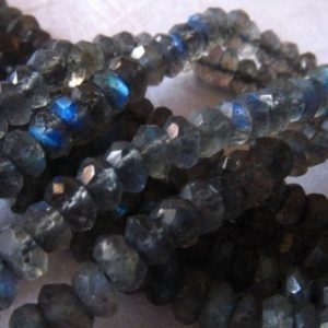 Shop Labradorite Faceted Beads! LABRADORITE Rondelles, Full Strand, 3-4 mm, Luxe AAA, Faceted, tons flashes of blue, bridesmaids brides bridal weddings true | Natural genuine faceted Labradorite beads for beading and jewelry making.  #jewelry #beads #beadedjewelry #diyjewelry #jewelrymaking #beadstore #beading #affiliate #ad