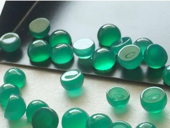 6-6.5mm Green Onyx Plain Round Cabochons, Flat Back Green Onyx Gems For Jewelry (10cts To 50cts Options) - Pg390