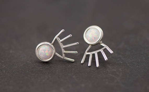 Opal Stud Earrings, Silver Opal Earrings, Opal Studs Ear Jacket, Sterling Silver Studs, Opal Post Earrings, October Birthstone
