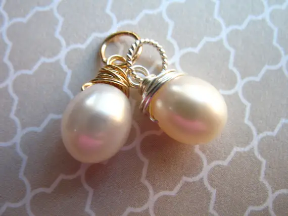 Pearl Pendant Charm Drop Dangle Pearl Solitaire, White Or Pink / Gift For Her June Birthstone Brides Bridal Bridesmaid Gift Gdp7 Gd Gemdone