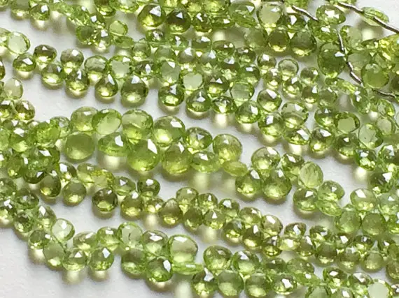 7mm Green Peridot Faceted Heart Briolettes, Green Peridot Faceted Heart Beads For Jewelry, Green Peidot Beads (4in To 8in Options)