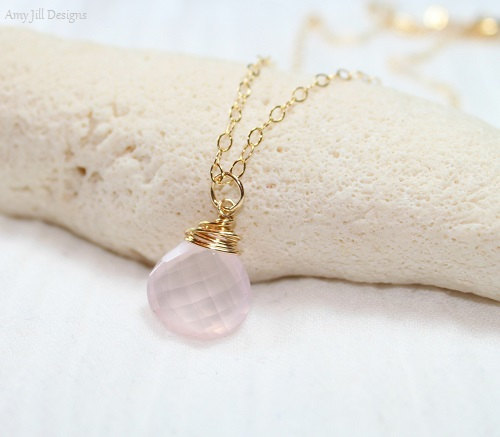Rose Quartz Necklace, Wire Wrap Pendant, Rose Quartz Jewelry, Pink Bridesmaid Wedding Gemstone Jewelry, Gold Filled Or Sterling Silver