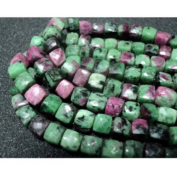 8mm Ruby Zoisite Faceted Cube Beads, Ruby Zoisite Box Beads, Ruby Zoisite For Jewelry, Ruby In Zoisite (4in To 8in Options) - Gaga125