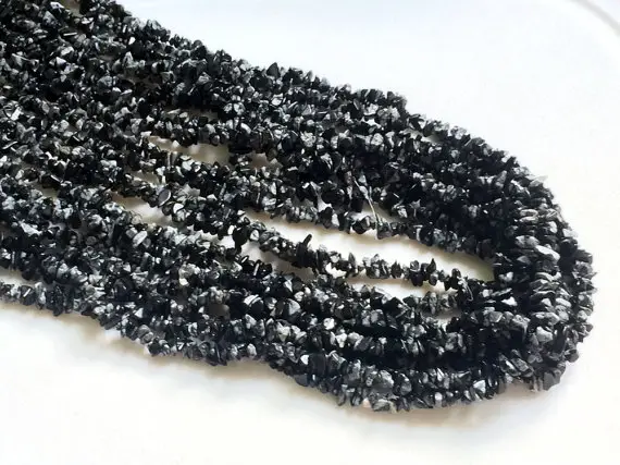 4-6mm Snowflake Obsidian Chips, Snowflake Obsidian Chips, Natural Black Obsidian Beads, 32 Inch (1strand To 5strands Options) - Rama57