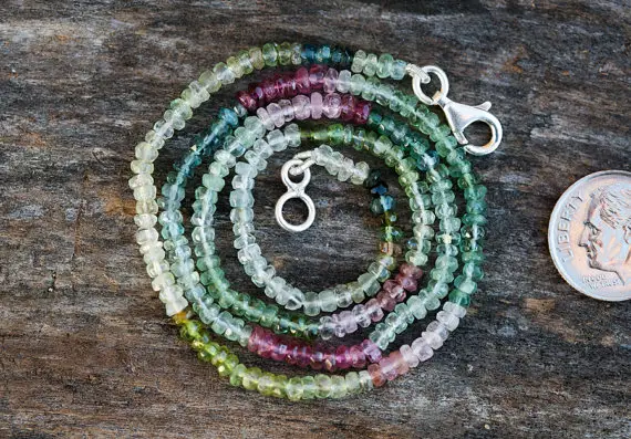 Multicolor Tourmaline Necklace - Pink, Blue And Green Tourmaline -pink, Blue & Green Tourmaline Beads - Indicolite, Pink, Green Tourmaline