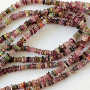 Shop Tourmaline Bead Shapes! 3.5-4mm Multi Tourmaline Beads, Natural Multi Tourmaline Square Heishi Beads, Multi Tourmaline For Necklace (6.5IN To 13IN Options)- PSG125 | Natural genuine other-shape Tourmaline beads for beading and jewelry making.  #jewelry #beads #beadedjewelry #diyjewelry #jewelrymaking #beadstore #beading #affiliate #ad
