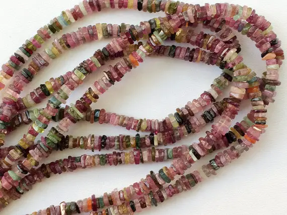 3.5-4mm Multi Tourmaline Beads, Natural Multi Tourmaline Square Heishi Beads, Multi Tourmaline For Necklace (6.5in To 13in Options)- Pksg125