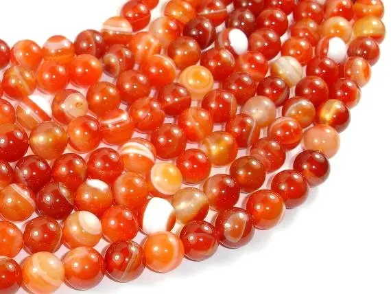 Banded Agate Beads, Red & Orange, 10mm Round Beads, 15 Inch, Full Strand, Approx 39 Beads, Hole 1mm (132054050)