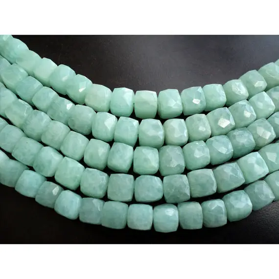 8-9mm Amazonite Cube Beads, Natural Amazonite Faceted Box Beads, Green Amazonite Box Cubes For Jewelry (4in To 8in Options) - Afbb