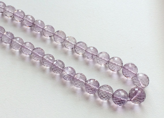 7.5-11mm Pink Amethyst Micro Faceted Round Beads, Pink Amethyst Faceted Balls, Pink Amethyst Faceted Balls For Jewelry (4.5in To 9in Option)