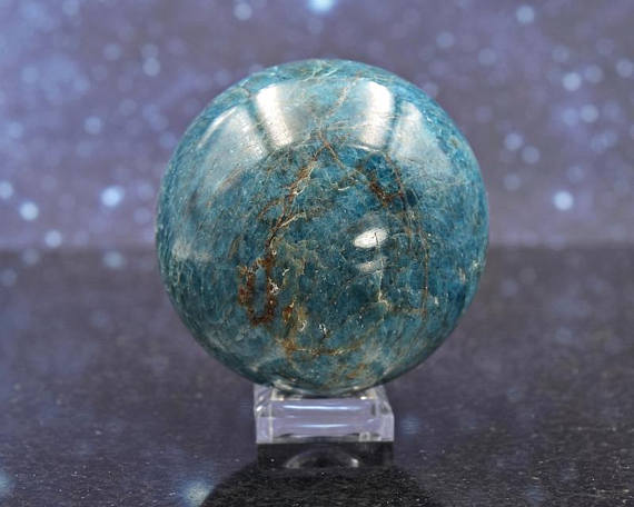 Beautiful Polished Blue Apatite Sphere From Madagascar | Chatoyant | Natural Crystal Mineral Ball | 55.3mm | 282.6 Grams