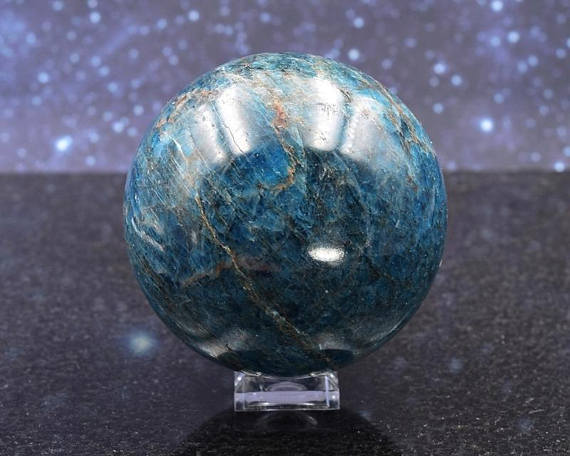 Stunning Large Polished Gemmy Electric Blue Apatite Sphere From Madagascar | Crystal Display | 2.67" | 524 Grams