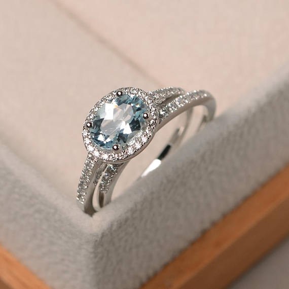 Promise Ring, Natural Aquamarine Ring, March Birthstone Ring, Oval Cut Blue Gemstone, Sterling Silver Ring