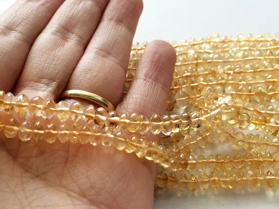 5mm Citrine Plain Rondelle, Sparkling Golden Orange Citrine Rondelles, 13 Inch Citrine Beads For Jewelry (1st To 5st Options) - Nn0010