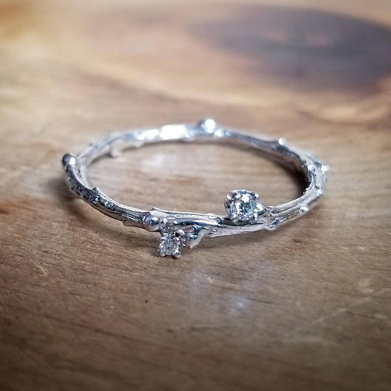 White Gold Ring, Promise Ring For Her, Simple Promise Ring, Delicate Diamond Ring, Diamond Engagement Ring, Dainty Twig Ring, Gift For Her