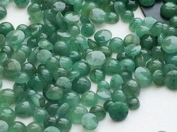 3-5mm Emerald Plain Round Cabochons, Loose Emerald Gems Lot, Original Emerald, Emerald Flat Back Gems For Jewelry (10cts To 50cts Options)