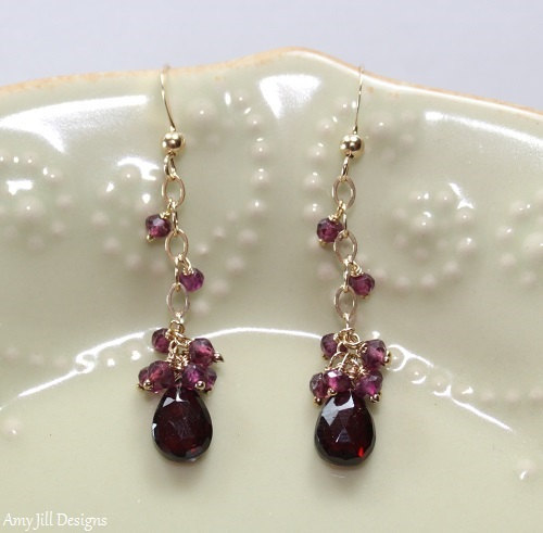 Garnet Earrings, Rhodolite Garnet, January Birthstone, Red Pink Cluster Gemstone Dangle Earrings Jewelry Garnet Jewelry, Gold Or Silver