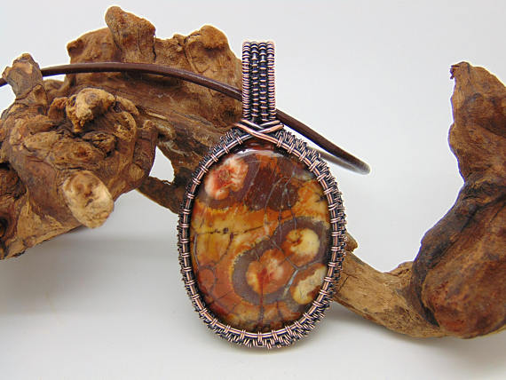 Birds Eye Jasper Pendant, Wire Wrapped Copper Necklace, Natural Stone Jewellery