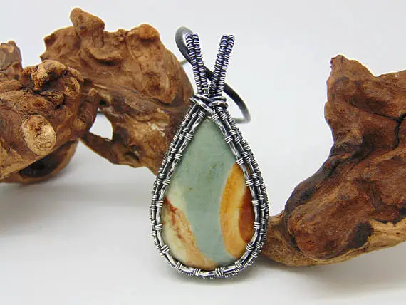 Landscape Jasper Pendant, Wire Wrapped Jewellery, Polychrome Jasper Necklace