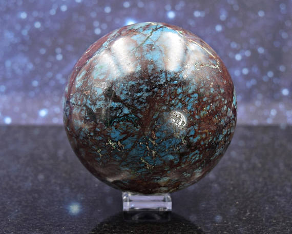 Remarkable Large Polished Shattuckite Sphere From Namibia | Malachite | Dioptase Matrix | Rare | 3.16" | 708 Grams