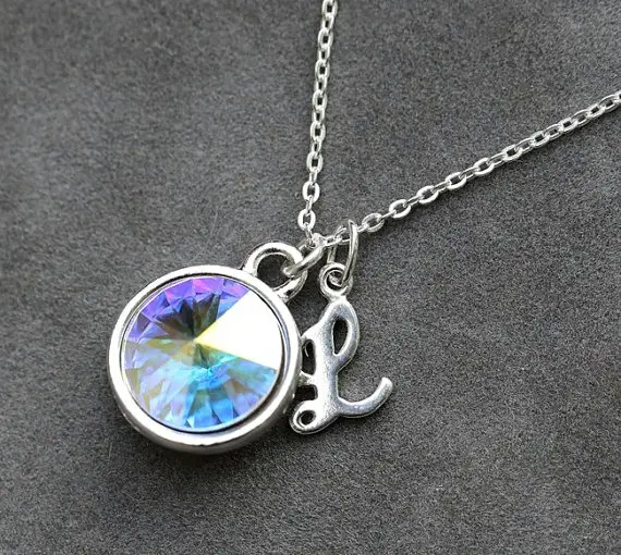 Opal Necklace, October Birthstone Jewelry, New Mother Mom Baby Gift, Opal Jewelry, Silver Initial Necklace