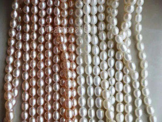 Loose Pearl Beads, Pearl String, Pearl Strand, Rice Pearls, 4-5mm 5-6mm 7-8mm White Pearls, Natural Freshwater Pearls, Pearl Jewelry Beads