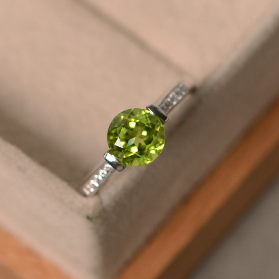 Natural Peridot Ring, August Birthstone, Sterling Silver, Engagement Ring, Promise Ring