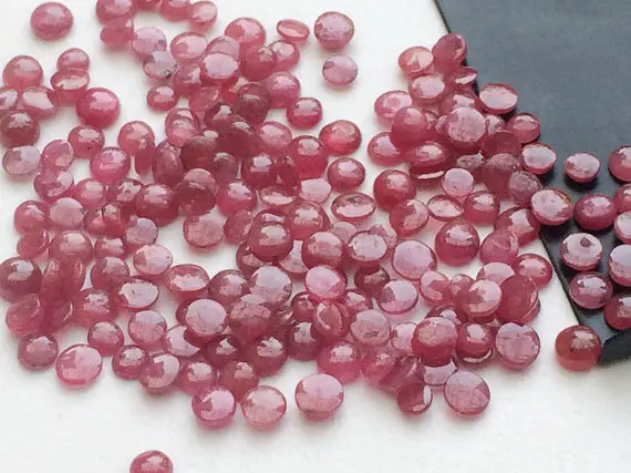 3-5mm Ruby Flat Back Plain Round Cabochons, Round Ruby Cabochons For Jewelry, Red Pink Ruby Gems (5cts To 25cts Options) - Pga418