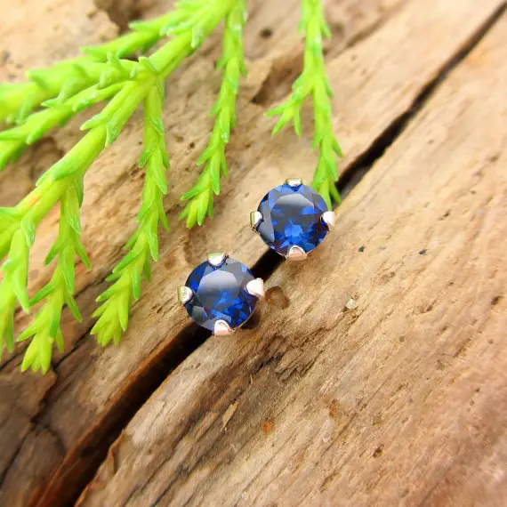 Blue Sapphire Earrings: 14k Gold Or Platinum | Minimalist Screw Back Stud Earrings | Lab Grown Gemstones