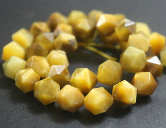 Natural Golden Tigereye Faceted Beads,natural Faceted Gold Tigereye Nugget Beads,15 Inches One Starand
