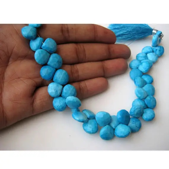 11mm Chinese Turquoise Faceted Heart Briolettes, Chinese Turquoise Faceted Heart Beads, Chinese Turquoise Heart For Jewelry (4in To 8in)