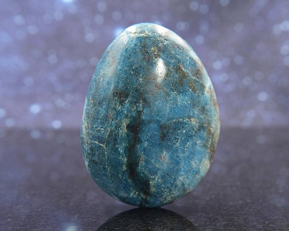 Polished Blue Apatite From Madagascar | Palm Stone | 2.74" | 136.8 Grams