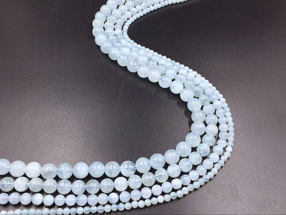 Smooth Round Aquamarine Beads Natural Aa Aquamarine Crystal Gemstone Beads 4mm 6mm 8mm 10mm Genuine Aquamarine Jewelry Beads 15.5" Strand