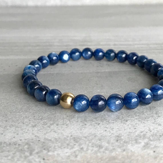 Blue Kyanite Bracelet | Semi Precious Stone Jewelry | 14k Gold Filled Beaded Bracelet | Custom Length Minimalist Gemstone Jewelry