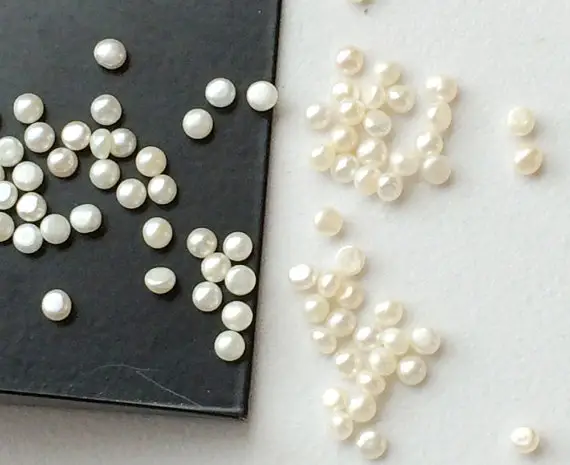 2-3mm Ivory Pearls, Natural Fresh Water Pearl Cabochons, Loose Natural Pearls, Flat Pearls For Jewelry (2cts To 25cts Options) - Pg0221