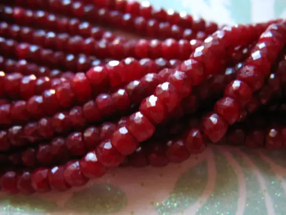3.25" Inch, 1/4 Strand, Luxe Aaa Ruby Beads Rondelle, 3-3.5 Mm, Oxblood Scarlet Red, Faceted, July Birthstone, Love Tr R 34 Ox Drr