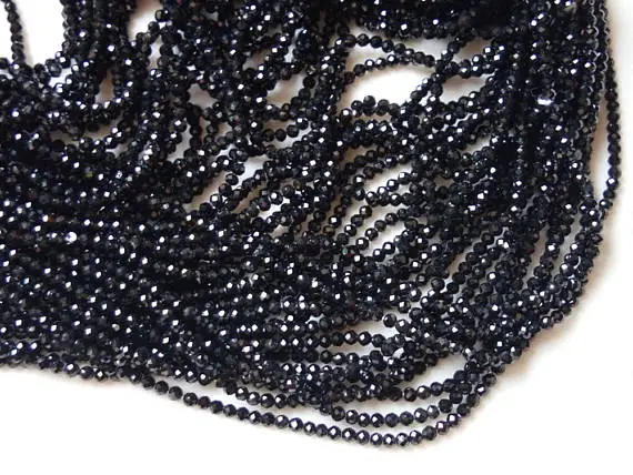 2-2.5mm Black Tourmaline Faceted Rondelle Beads, Natural Black Tourmaline Beads, 13 In Black Tourmaline For Jewelry (1st To 5st Options)