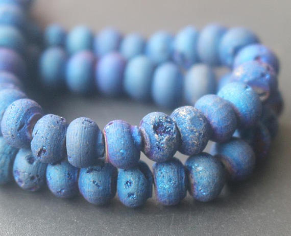 Natural Blue Titanium Druzy Agate Rondelle Beads,natural Titanium Druzy Agate Wholesale Beads Bulk Supply.