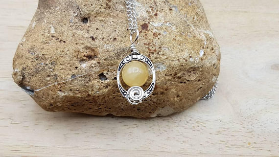 Small Yellow Calcite Pendant. Reiki Jewelry Uk. Silver Plated Wire Wrap Pendant. Minimalist Oval Frame Necklace