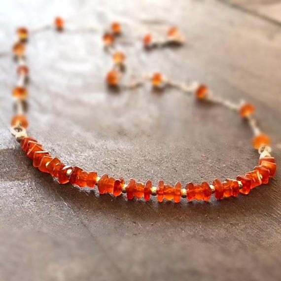 Carnelian Necklace - Orange Gemstone Jewellery - Sterling Silver Jewelry - Fashion