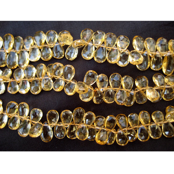 5x8mm To 4x6mm Citrine Faceted Pear Beads, Citrine Faceted Pear Briolettes, Natural Citrine Beads For Jewelry (4in To 8in Options)