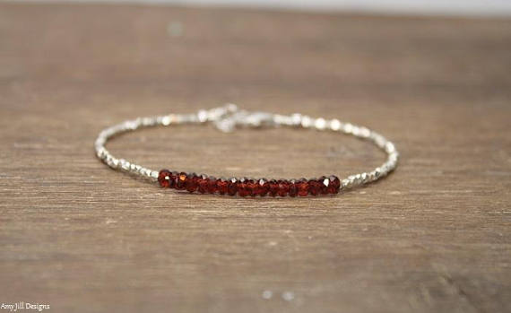 Garnet Bracelet, Hill Tribe Silver Beads, Garnet Jewelry, January Birthstone, Valentine's Day, Love