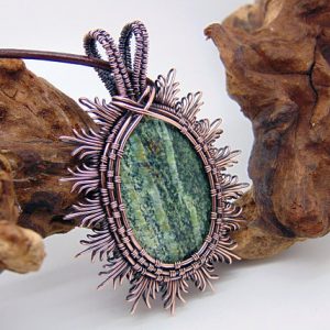 Shop Jasper Necklaces! Zebra Jasper Pendant – Wire Wrapped Jewellery – Green Stone – Filigree Jewellery – Sunburst Necklace – Copper Anniversary – Filigree Pendant | Natural genuine Jasper necklaces. Buy crystal jewelry, handmade handcrafted artisan jewelry for women.  Unique handmade gift ideas. #jewelry #beadednecklaces #beadedjewelry #gift #shopping #handmadejewelry #fashion #style #product #necklaces #affiliate #ad